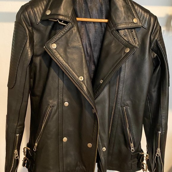 NWOT NEVER WORN Black REAL LEATHER Slim Fit Quilted Motorcycle Biker Jacket - Picture 2 of 10